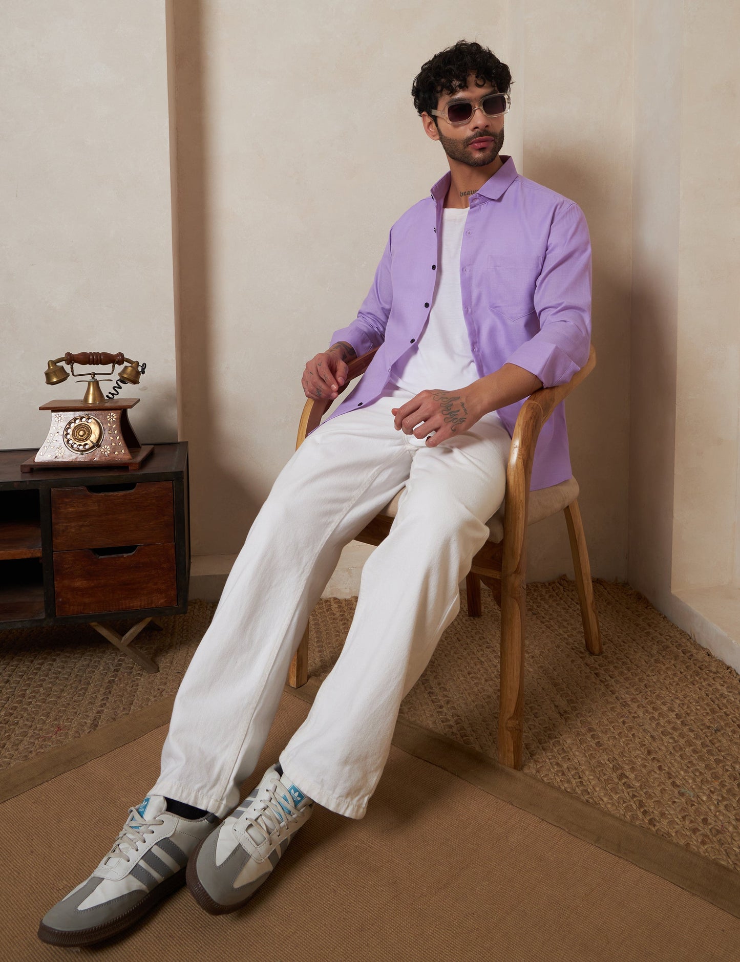 Men's Lavender Mist Textured Breathable Cotton Casual Shirt