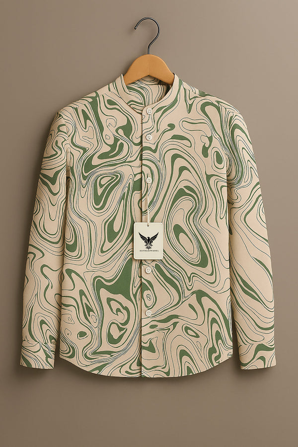 Retro Wavy Line Print Long Sleeve Shirt