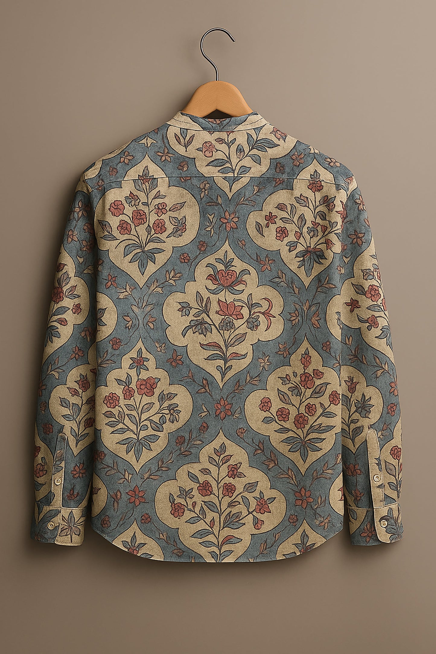 Vintage Persian Damask Band Collar Shirt