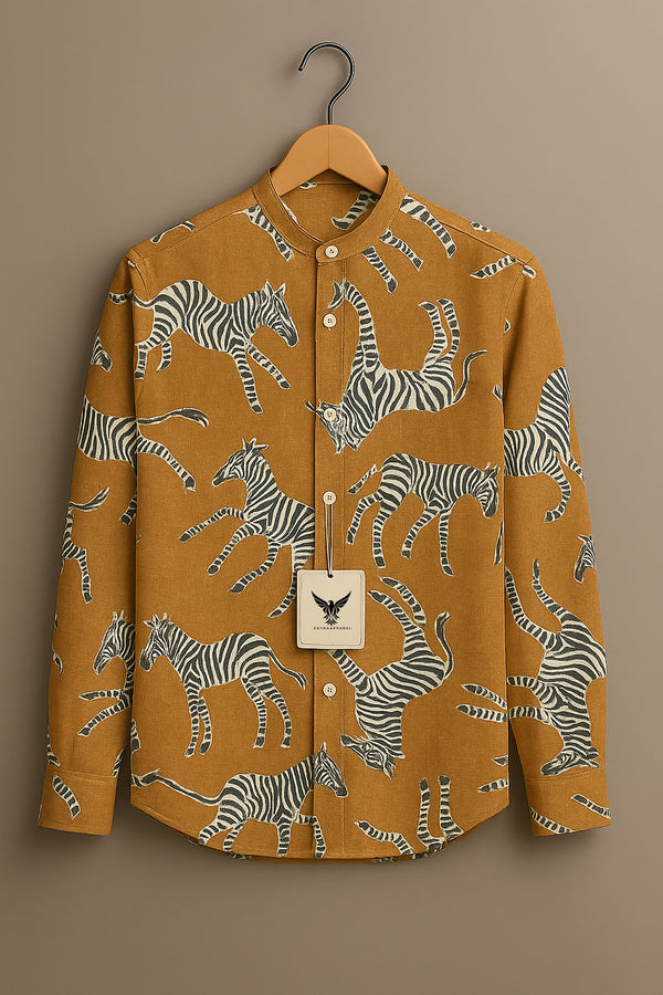 Dancing Zebra Print Stand Collar Shirt