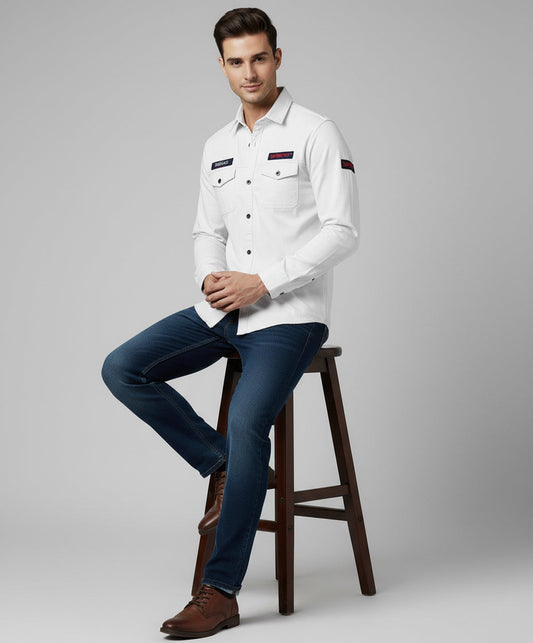 Men's White Full Sleeve Shirt with Patches