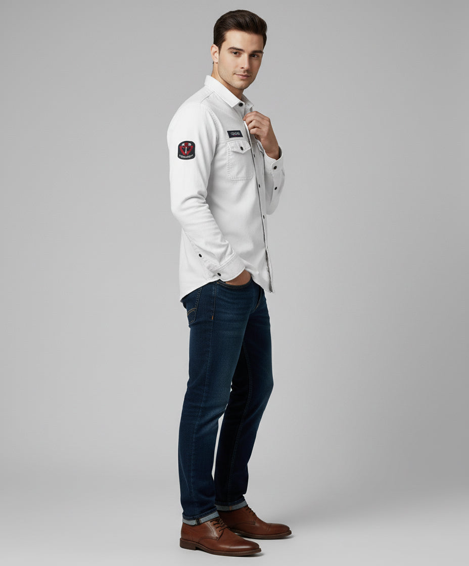 Men's White Full Sleeve Shirt with Patches