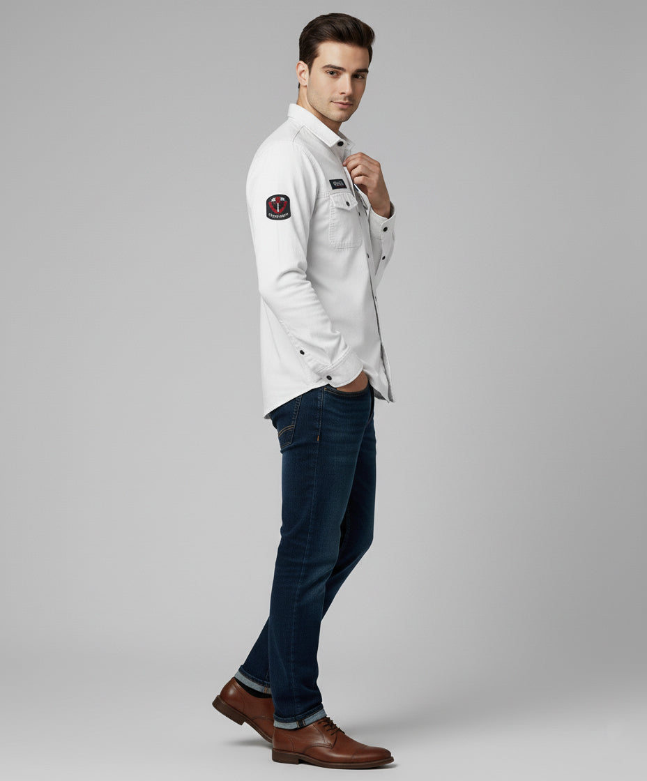 Men's White Full Sleeve Shirt with Patches