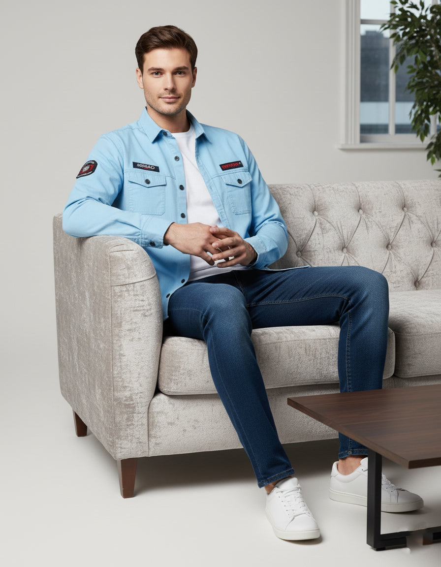 The Weekend Warrior Light Blue Casual Shirt | Full Sleeve Utility Look