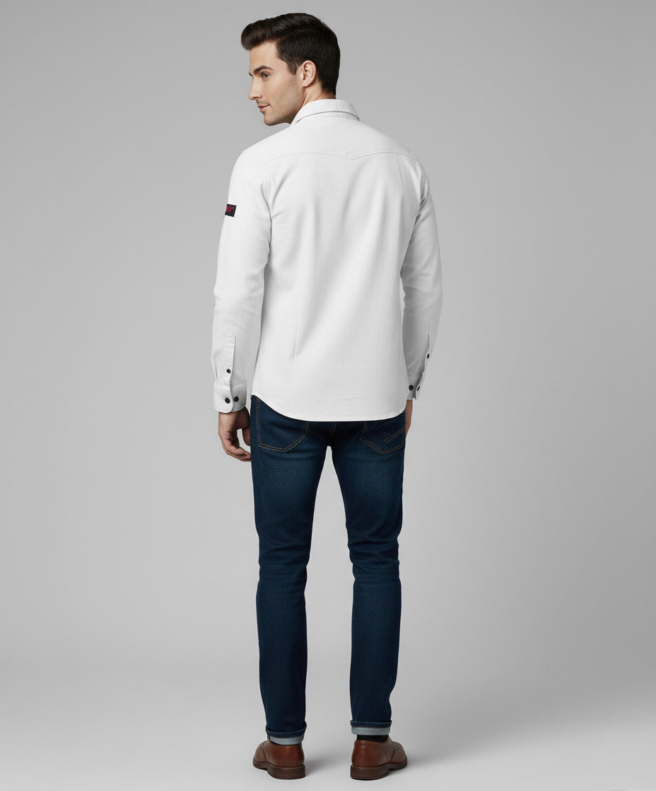 Men's White Full Sleeve Shirt with Patches