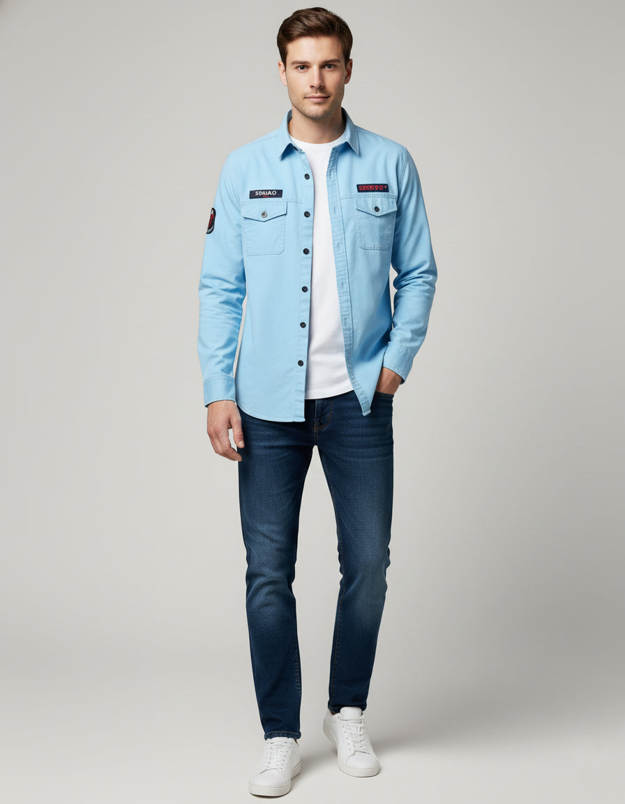 The Weekend Warrior Light Blue Casual Shirt | Full Sleeve Utility Look