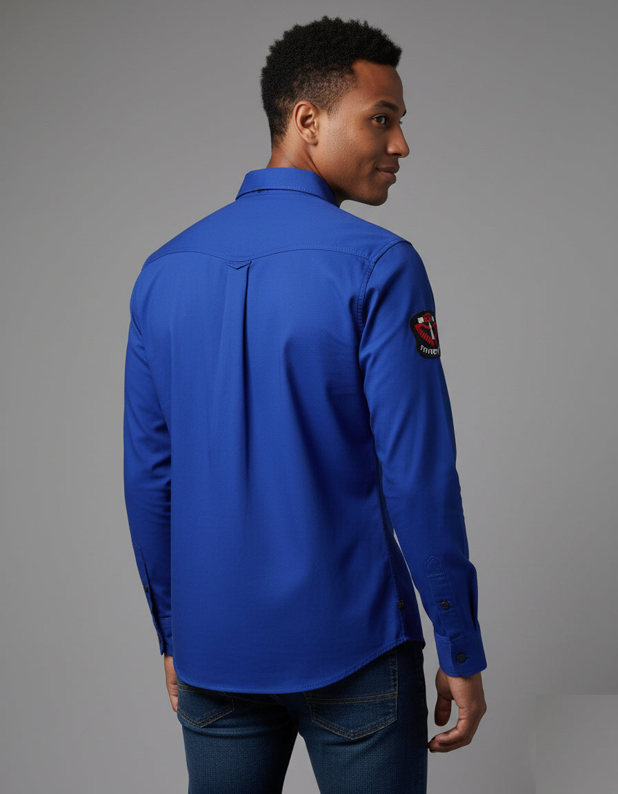 The Bold Cobalt Blue Casual Shirt | Patched Utility Style