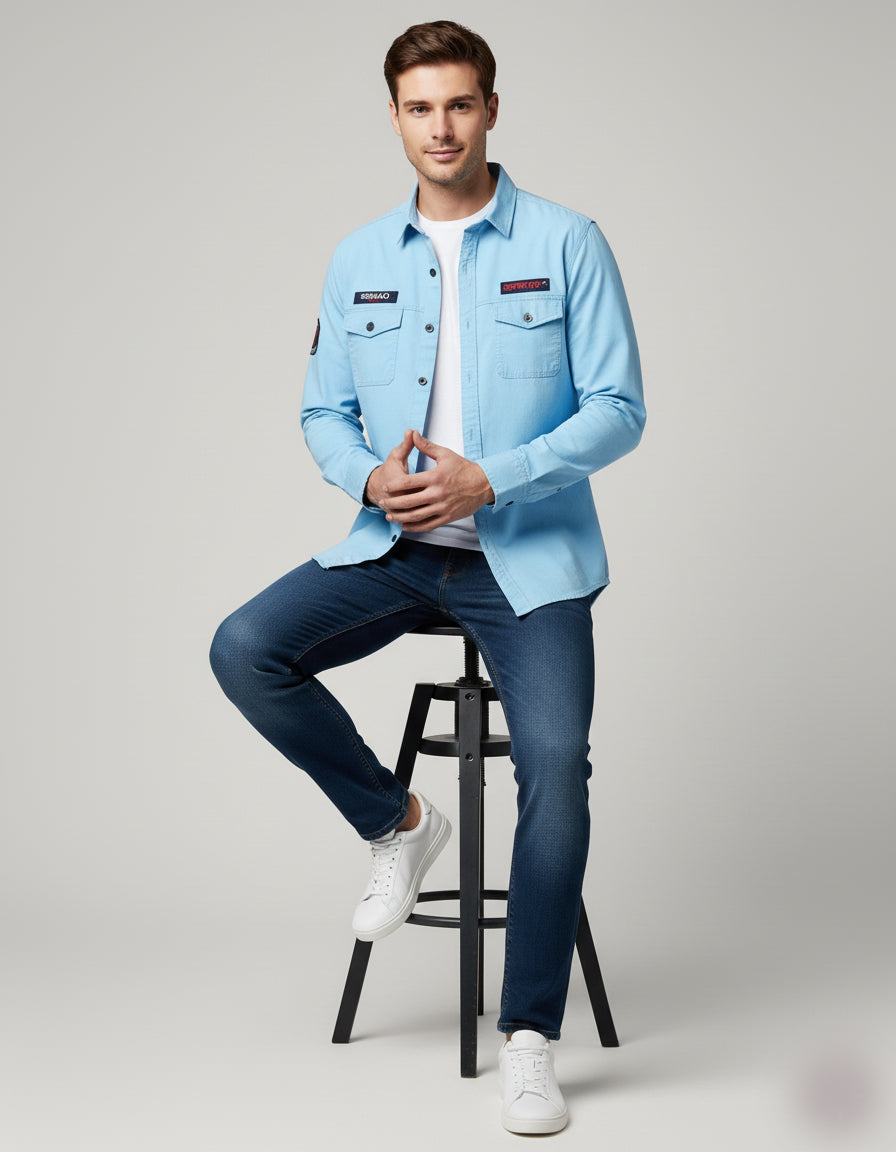 The Weekend Warrior Light Blue Casual Shirt | Full Sleeve Utility Look