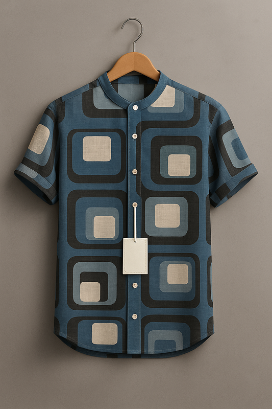 Men’s Retro 70s Square Pattern Fashion Shirt